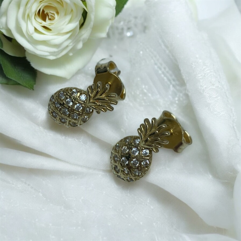 Złote kolczyki ananasy z cyrkoniami