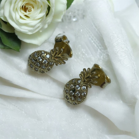 Złote kolczyki ananasy z cyrkoniami