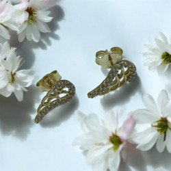 Złote kolczyki skrzydła z cyrkoniami