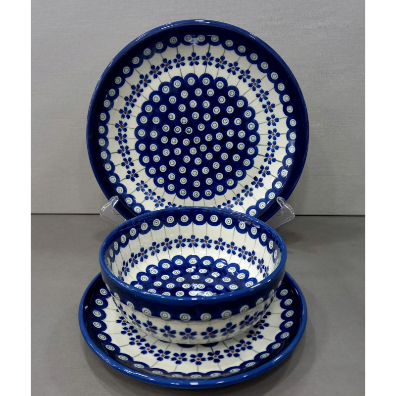 BOLESŁAWIEC SERWIS OBIADOWY KOMPLET TALERZY Z MISKAMI 600 ML DEK 166 GAT 1