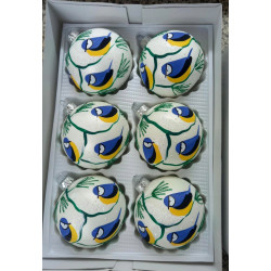 ZESTAW 6 SZT BOMBEK BOMBKI CHOINKOWE SZKLANE PL SIKORKI RĘCZNIE MALOWANE