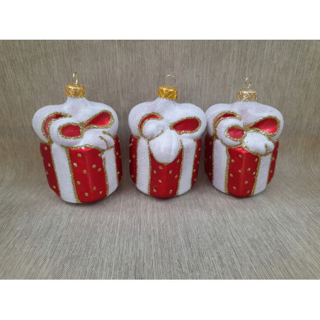 BOMBKI CHOINKOWE KSZTAŁTY POLSKIE SZKLANE 3 SZT 10 CM PREZENTY PREZENT