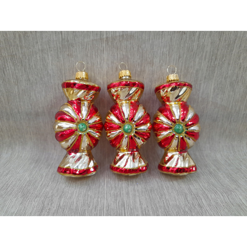 BOMBKI CHOINKOWE KSZTAŁTY POLSKIE SZKLANE 3 SZT 10 CM SŁODYCZE CUKIERKI