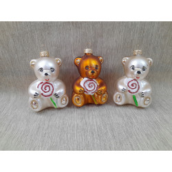 BOMBKI CHOINKOWE KSZTAŁTY POLSKIE SZKLANE 3 SZT 10 CM MIŚ MISIE