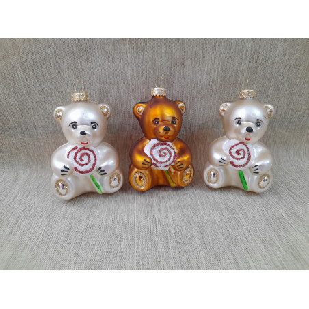BOMBKI CHOINKOWE KSZTAŁTY POLSKIE SZKLANE 3 SZT 10 CM MIŚ MISIE