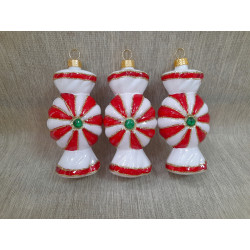 BOMBKI CHOINKOWE KSZTAŁTY POLSKIE SZKLANE 3 SZT 10 CM SŁODYCZE CUKIERKI