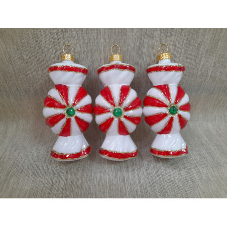 BOMBKI CHOINKOWE KSZTAŁTY POLSKIE SZKLANE 3 SZT 10 CM SŁODYCZE CUKIERKI