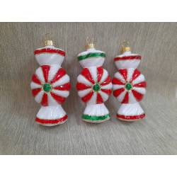 BOMBKI CHOINKOWE KSZTAŁTY POLSKIE SZKLANE 3 SZT 10 CM CUKIERKI SŁODYCZE