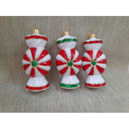 BOMBKI CHOINKOWE KSZTAŁTY POLSKIE SZKLANE 3 SZT 10 CM CUKIERKI SŁODYCZE