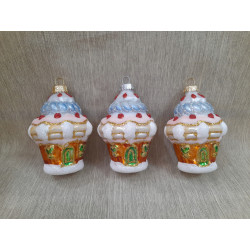 BOMBKI CHOINKOWE KSZTAŁTY POLSKIE SZKLANE 3 SZT 10 CM DOMKI BABECZKI