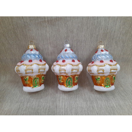 BOMBKI CHOINKOWE KSZTAŁTY POLSKIE SZKLANE 3 SZT 10 CM DOMKI BABECZKI
