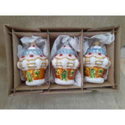 BOMBKI CHOINKOWE KSZTAŁTY POLSKIE SZKLANE 3 SZT 10 CM DOMKI BABECZKI