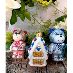 ZESTAW 3 SZT Bombki MISIE CHOINKOWE POLSKA SZKLANA RĘCZNIE MALOWANA