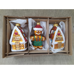 BOMBKI CHOINKOWE KSZTAŁTY POLSKIE SZKLANE 3 SZT 10 CM DOMKI PIERNIK