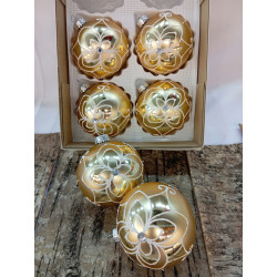 ZESTAW 6 BOMBEK ZŁOTY MAT KWIAT CHOINKOWE POLSKIE SZKLANE 8 CM