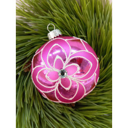ZESTAW 6 BOMBKI CHOINKOWE POLSKIE SZKLANE 8 CM KWIAT FUKSJA RÓŻ