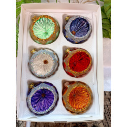 ZESTAW komplet 6 BOMBEK połysk BAŃKI REFLEKTORY Ręcznie zdobione Polskie