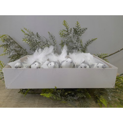 SZKLANE BOMBKI CHOINKOWE PTASZKI 6SZT BIAŁE ZE SREBRNYMI ZDOBIENIAMI