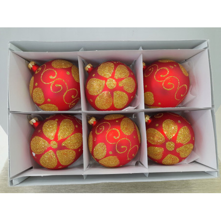 ZESTAW 6 BOMBEK CHOINKOWYCH POLSKIE SZKLANE 11 CM CZERWONE MATOWE ZŁOTE