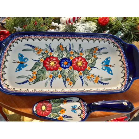 BOLESŁAWIEC TACKA PÓŁMISEK NA CIASTO z ŁOPATKĄ 1282 DEK 149 GAT 1