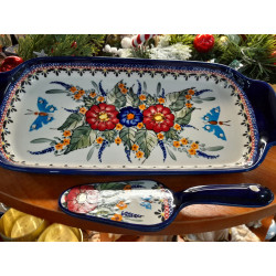 BOLESŁAWIEC TACKA PÓŁMISEK NA CIASTO z ŁOPATKĄ 1282 DEK 149 GAT 1