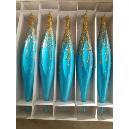 ZESTAW 5 SZTUK SOPLI 19 CM BOMBKI SOPLE NIEBIESKIE POŁYSK BROKAT POLSKIE