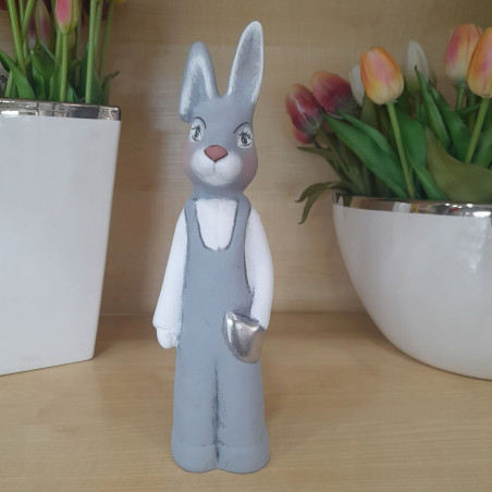 FIGURKA ZAJĄC CERAMIKA 28 CM PAN ZAJĄC WIELKANOC SZARY