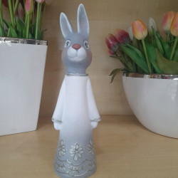 FIGURKA ZAJĄC CERAMIKA 29 CM PANI ZAJĄC WIELKANOC SZARY