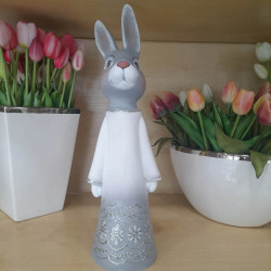 FIGURKA ZAJĄC CERAMIKA 43 CM PANI ZAJĄC WIELKANOC SZARY