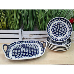 BOLESŁAWIEC ZESTAW DESEROWY TALERZE Z TACĄ Z USZAMI 6 OSÓB 7 EL 1334 DEK 8