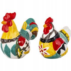 DWIE Kolorowe Dekoracyjne Ceramiczne Figurki KURA I KOGUT DO KOSZYCZKA