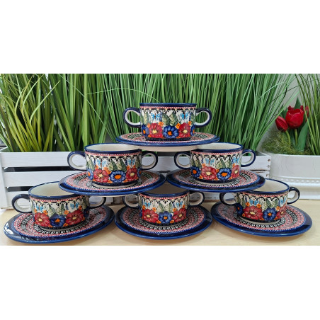 BOLESŁAWIEC ZESTAW 6 BULIONÓWEK ZE SPODKAMI 260 ML 900908 DEK 149 GAT 1