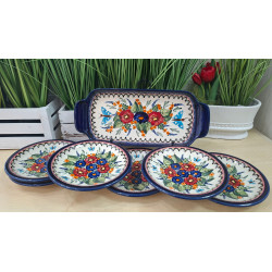 BOLESŁAWIEC ZESTAW DO CIASTA TALERZYKI 175 CM TACA 6 OSÓB 7 EL DEK 149