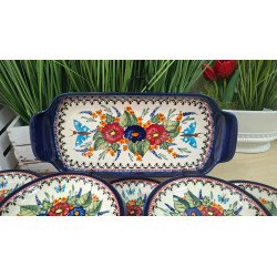 BOLESŁAWIEC ZESTAW DO CIASTA TALERZYKI 175 CM TACA 6 OSÓB 7 EL DEK 149