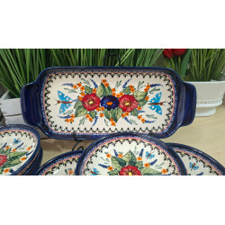 BOLESŁAWIEC ZESTAW DO CIASTA TACA TALERZYKI 158 CM 6 OSÓB 7 EL DEK 149