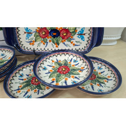 BOLESŁAWIEC ZESTAW DO CIASTA TACA TALERZYKI 158 CM 6 OSÓB 7 EL DEK 149