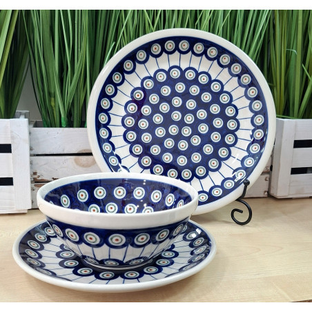 BOLESŁAWIEC KOMPLET ZESTAW TALERZY Z MISKAMI 6 OSÓB 18 EL DEK 8