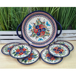 BOLESŁAWIEC ZESTAW DO CIASTA TACA TALERZYKI 6 OSÓB 7 EL DEK 149