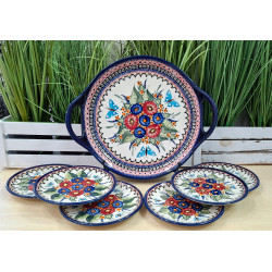 BOLESŁAWIEC ZESTAW DO CIASTA TACA TALERZYKI 6 OSÓB 7 EL DEK 149