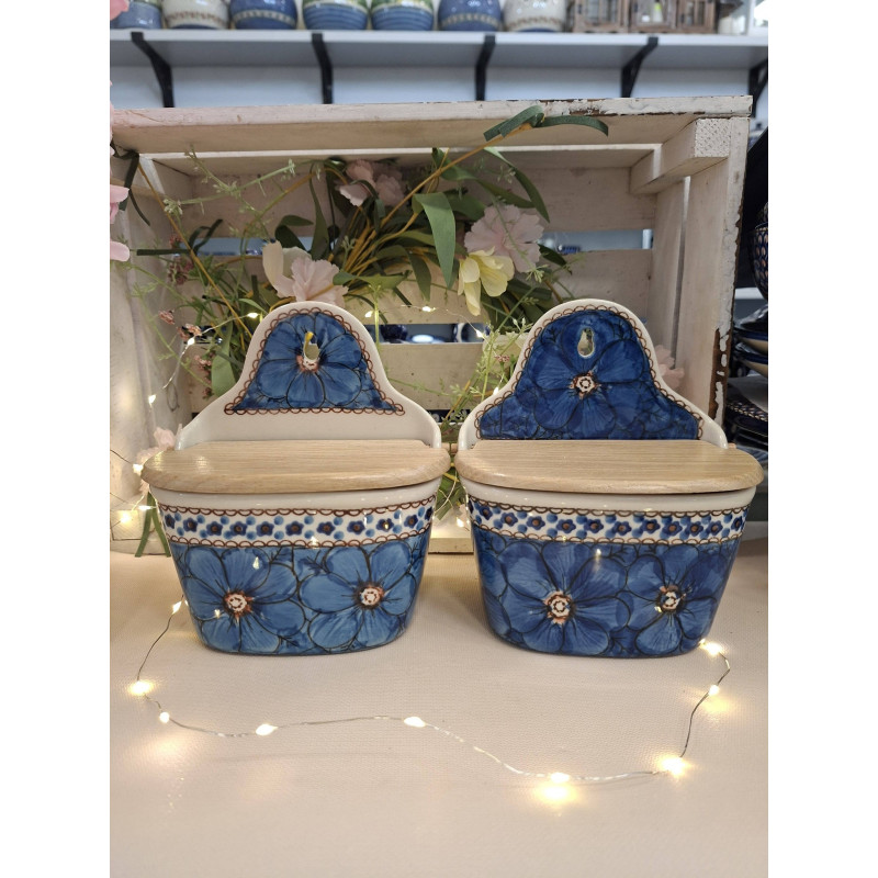 CERAMIKA ARTYSTYCZNA BOLESŁAWIEC POJEMNIK WISZĄCY NA SÓL NIEBIESKI JASNY