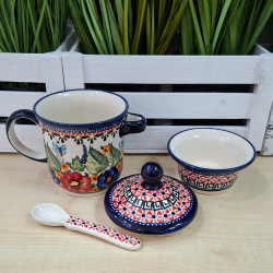 BOLESŁAWIEC ZESTAW KUBEK DO ZIÓŁ Z ŁYŻECZKĄ 270 ml 9004 DEK 149