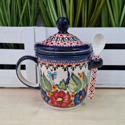 BOLESŁAWIEC ZESTAW KUBEK DO ZIÓŁ Z ŁYŻECZKĄ 270 ml 9004 DEK 149