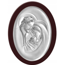 OBRAZ OBRAZEK SREBRNY ŚWIĘTA RODZINA W BRĄZOWEJ RAMIE 63783XWM 16x21 cm