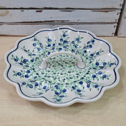 BOLESŁAWIEC TALERZ NA JAJKA Z UCHWYTEM 24 CM 1559 DEK 1208 JAGODY BORÓWKI