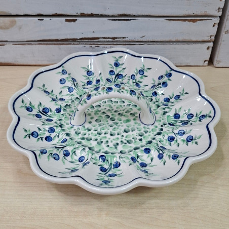 BOLESŁAWIEC TALERZ NA JAJKA Z UCHWYTEM 24 CM 1559 DEK 1208 JAGODY BORÓWKI