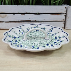 BOLESŁAWIEC TALERZ NA JAJKA Z UCHWYTEM 24 CM 1559 DEK 1208 JAGODY BORÓWKI